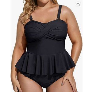 Daci Women Two Piece Plus Size Swimsuit with Bottom Peplum Tankini High Waisted